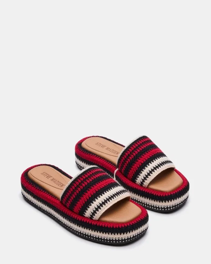 Estilo playero, tejido rojo multicolor Estilo playero, tejido rojo multicolor