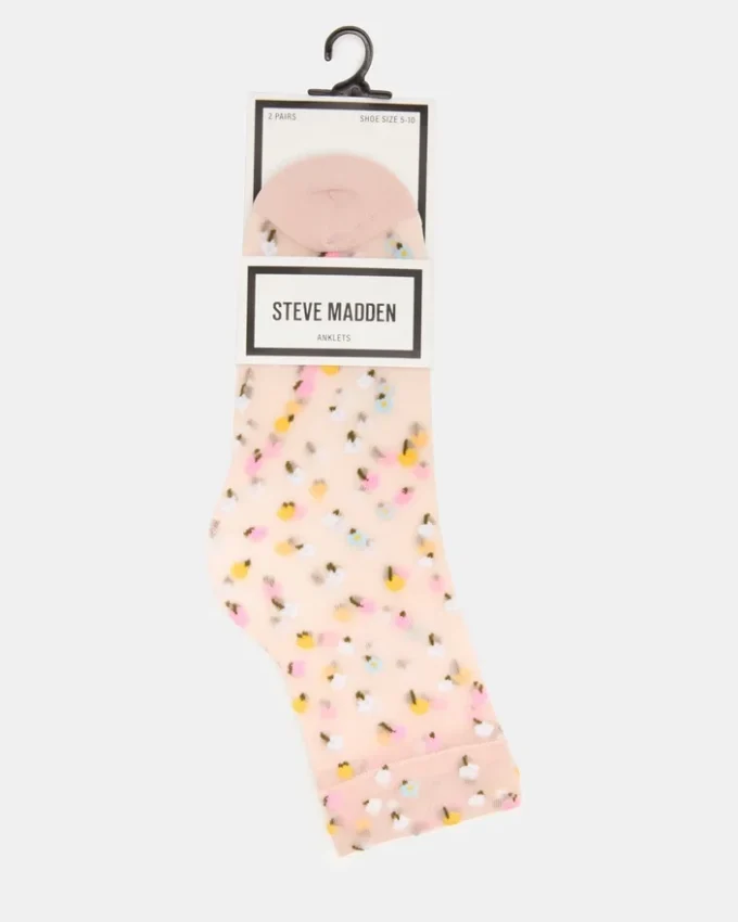 Paquete de 2 pares de calcetines de tul con estampado de flores silvestres en color rosa palo Paquete de 2 pares de calcetines de tul con estampado de flores silvestres en color rosa palo