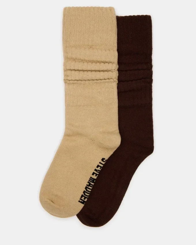 Paquete de 2 pares de calcetines holgados acanalados, color beige multicolor Paquete de 2 pares de calcetines holgados acanalados, color beige multicolor