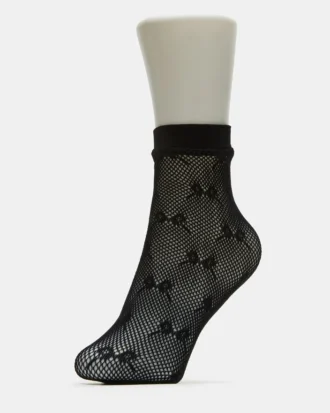 Paquete de 2 pares de calcetines tobilleros de rejilla con lazo, color negro