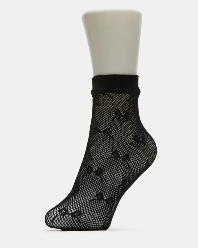 Paquete de 2 pares de calcetines tobilleros de rejilla con lazo, color negro Paquete de 2 pares de calcetines tobilleros de rejilla con lazo, color negro
