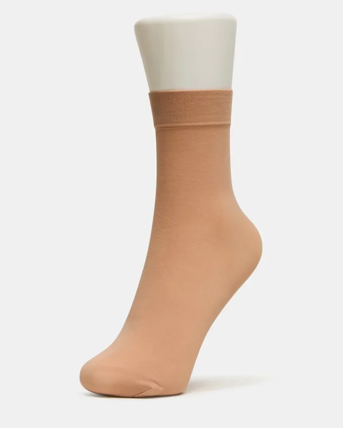 Paquete de 2 pares de calcetines tobilleros transparentes con diseño floral, color vainilla Paquete de 2 pares de calcetines tobilleros transparentes con diseño floral, color vainilla