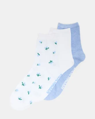 Paquete de 3 pares de calcetines con estampado floral en blanco y multicolor