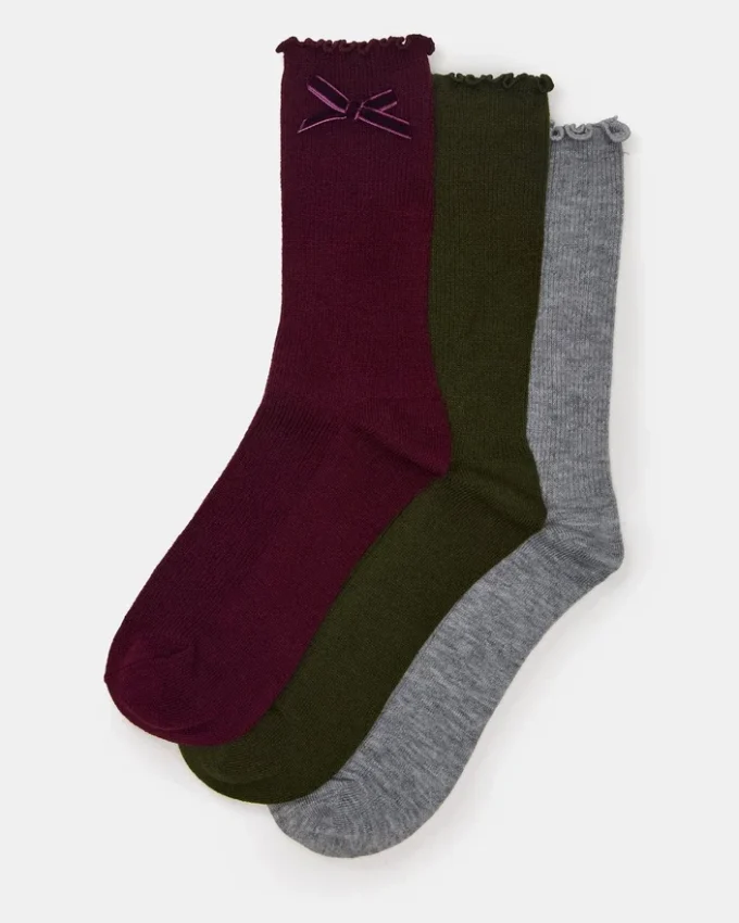 Paquete de 3 pares de calcetines cortos de terciopelo con lazo Folly Cherry Paquete de 3 pares de calcetines cortos de terciopelo con lazo Folly Cherry