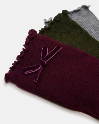 Paquete de 3 pares de calcetines cortos de terciopelo con lazo Folly Cherry