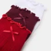 Paquete de 3 pares de calcetines Melody con lazo y borde ondulado, rojo multicolor