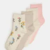 Paquete de 4 pares de calcetines con flores, color marfil multicolor