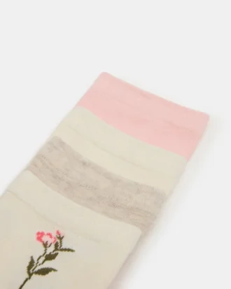 Paquete de 4 pares de calcetines con flores, color marfil multicolor