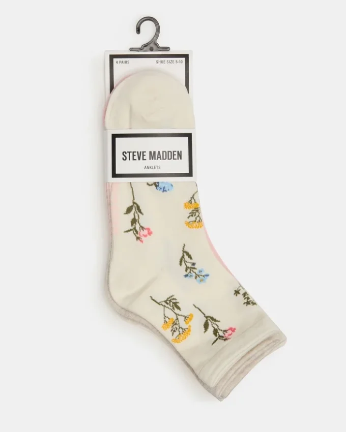 Paquete de 4 pares de calcetines con flores, color marfil multicolor
