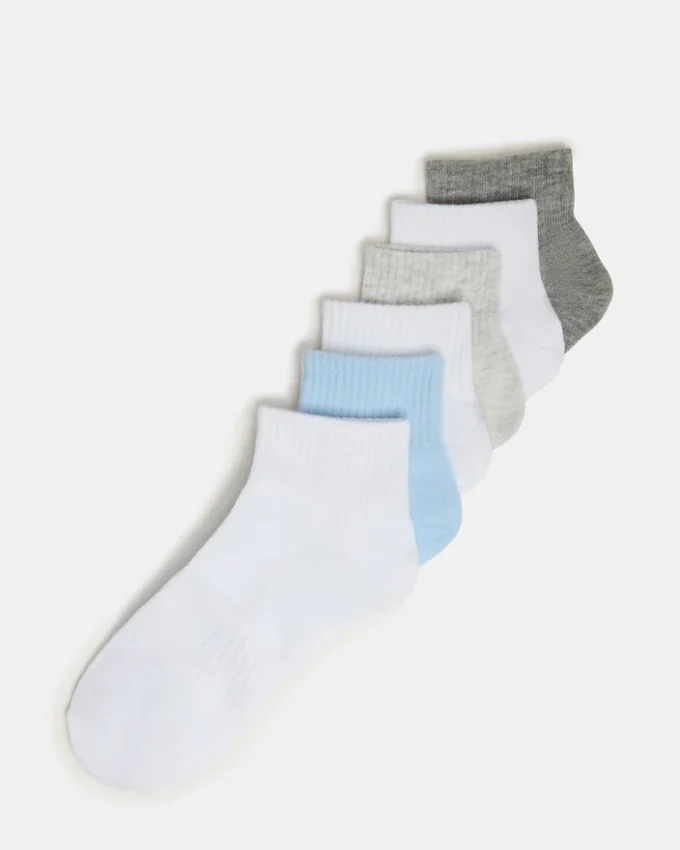 Paquete de 6 pares de calcetines cortos acanalados Peyton en blanco multicolor