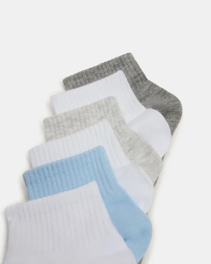 Paquete de 6 pares de calcetines cortos acanalados Peyton en blanco multicolor