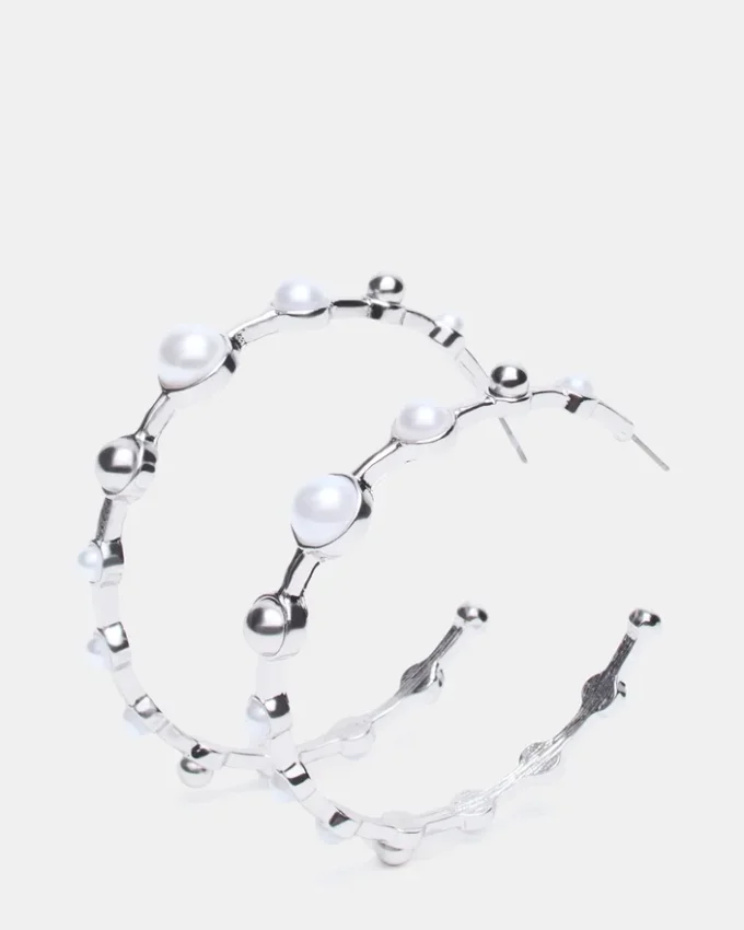 Pendientes de aro con perlas en plata Pendientes de aro con perlas en plata