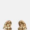 Pendientes de botón con corazón texturizado en oro