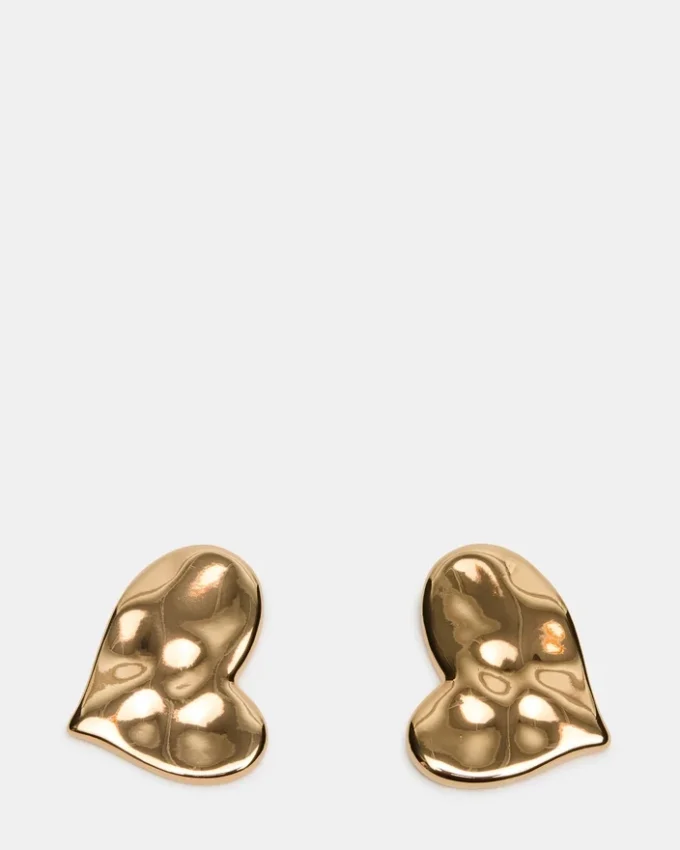 Pendientes de botón con corazón texturizado en oro