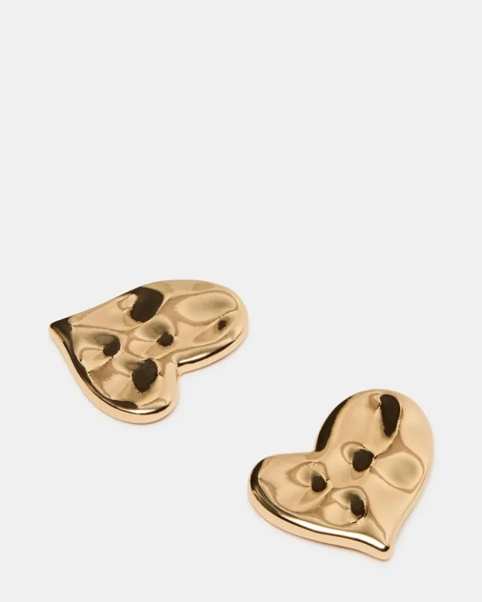 Pendientes de botón con corazón texturizado en oro