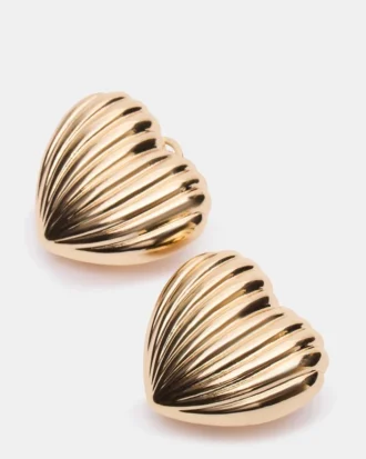 Pendientes de corazón acanalado dorados