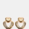 Pendientes de doble corazón acanalado en oro