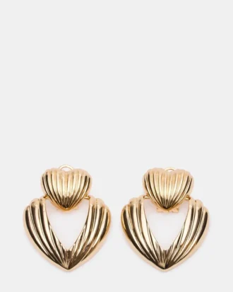 Pendientes de doble corazón acanalado en oro