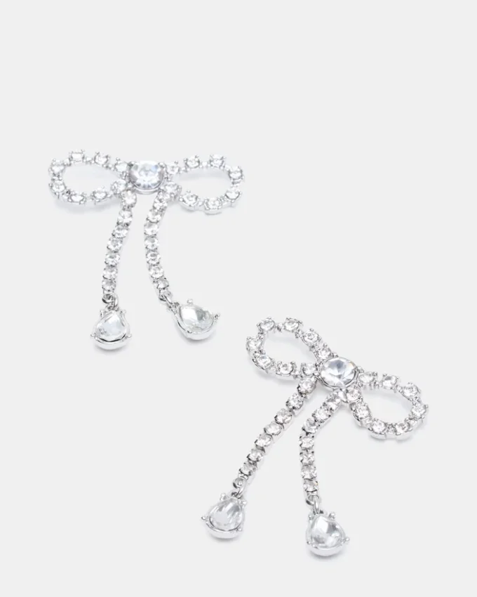 Pendientes de lazo con diamantes de imitación en plata