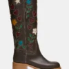 Riggs de cuero marrón con estampado floral Riggs de cuero marrón con estampado floral