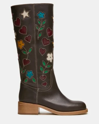 Riggs de cuero marrón con estampado floral