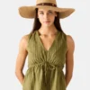 Sombrero de paja con tachuelas Boho Glam, color tostado