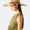 Sombrero de paja con tachuelas Boho Glam, color tostado