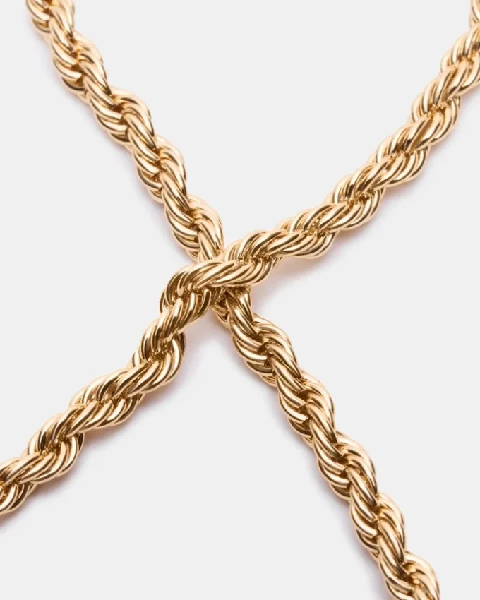 Tobillera con cadena tipo cuerda dorada