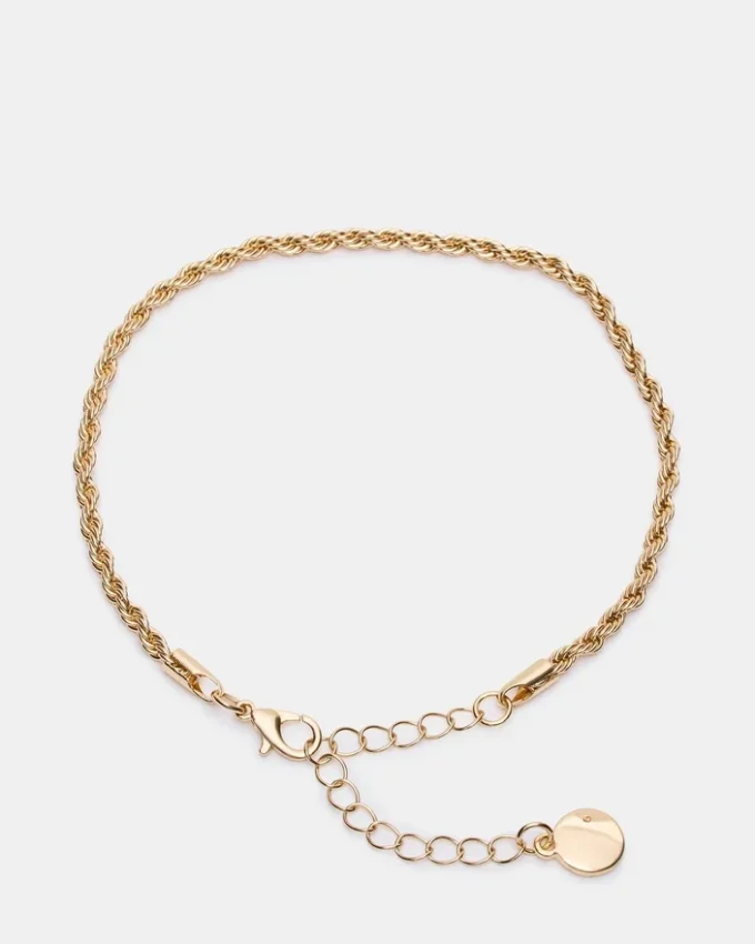 Tobillera con cadena tipo cuerda dorada