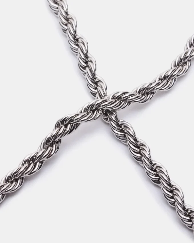 Tobillera con cadena tipo cuerda plateada