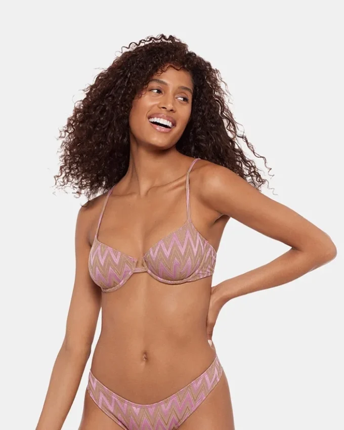 Top de bikini Chevron Brillos morado