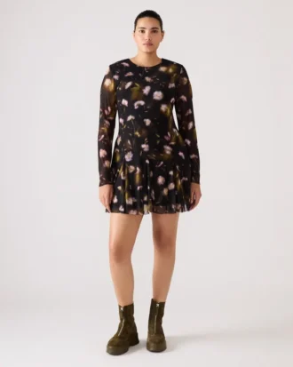 Vestido Bliss negro con estampado floral pequeño