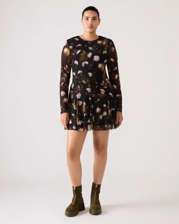 Vestido Bliss negro con estampado floral pequeño Vestido Bliss negro con estampado floral pequeño